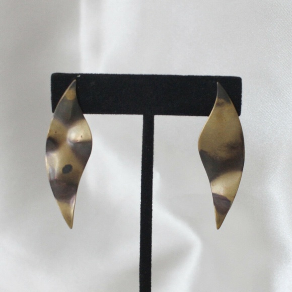 VINTAGE Tortoise Shell Abstract Minimal Earrings - Picture 1 of 3
